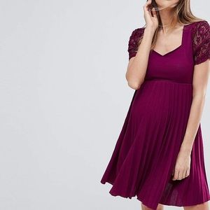 Pleat And Lace Skater Maternity Dress